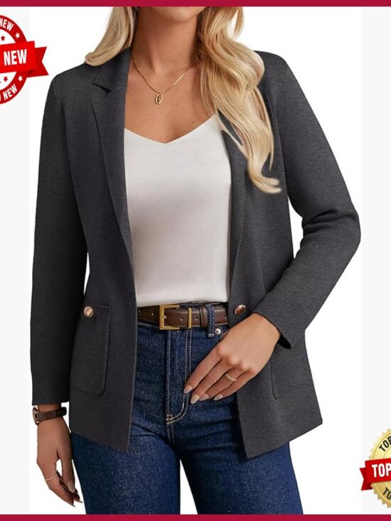 Jackets & Blazers - Long Sleeve Open Front Blazer Cardigan with Pockets Business Casual